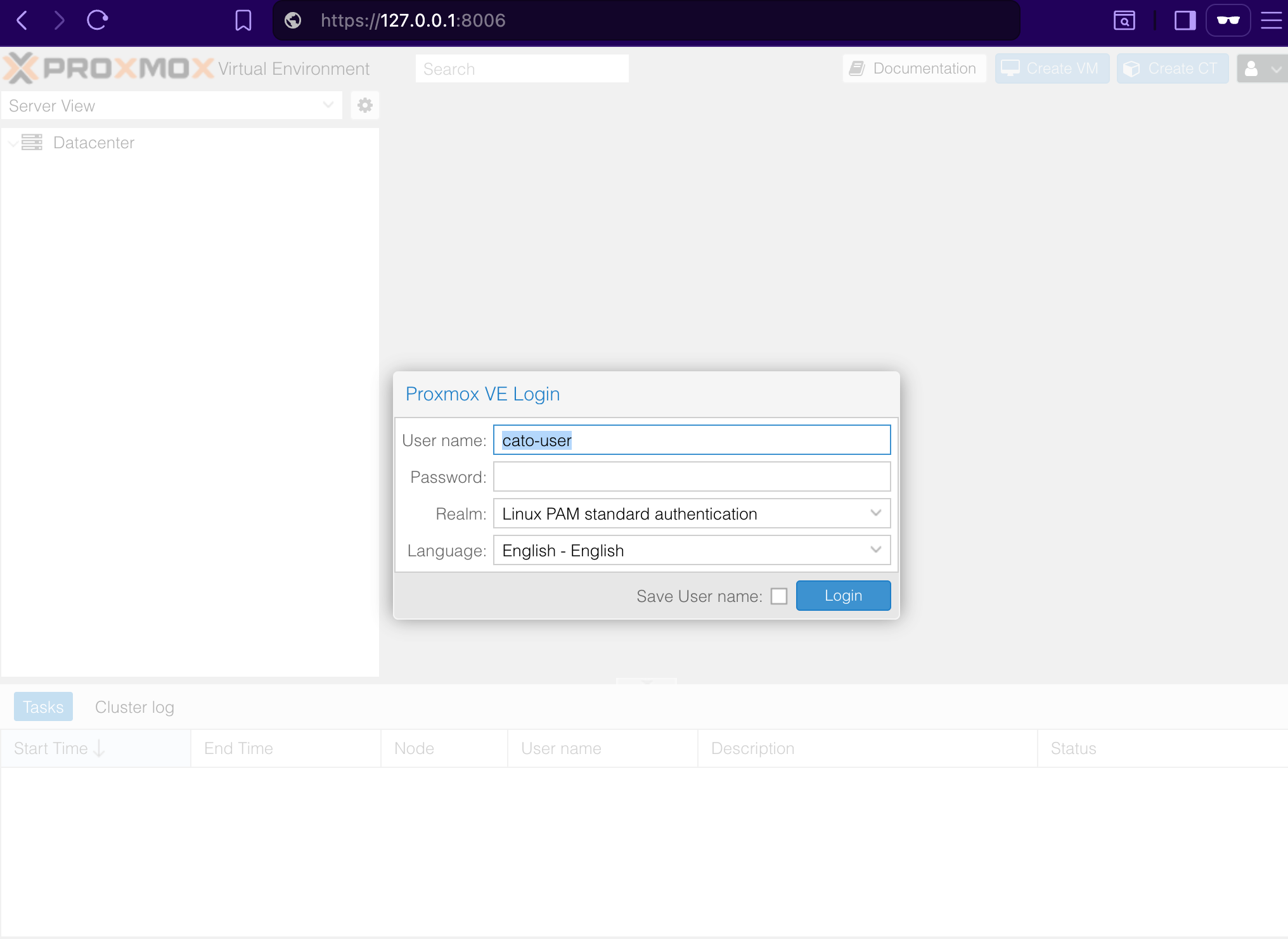 Proxmox Login Page